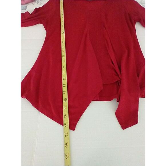 Adrianna Papell Tunic Top Women's Size M Red Knit 3/4 Sleeve Shark Bite Pullover - Picture 7 of 12